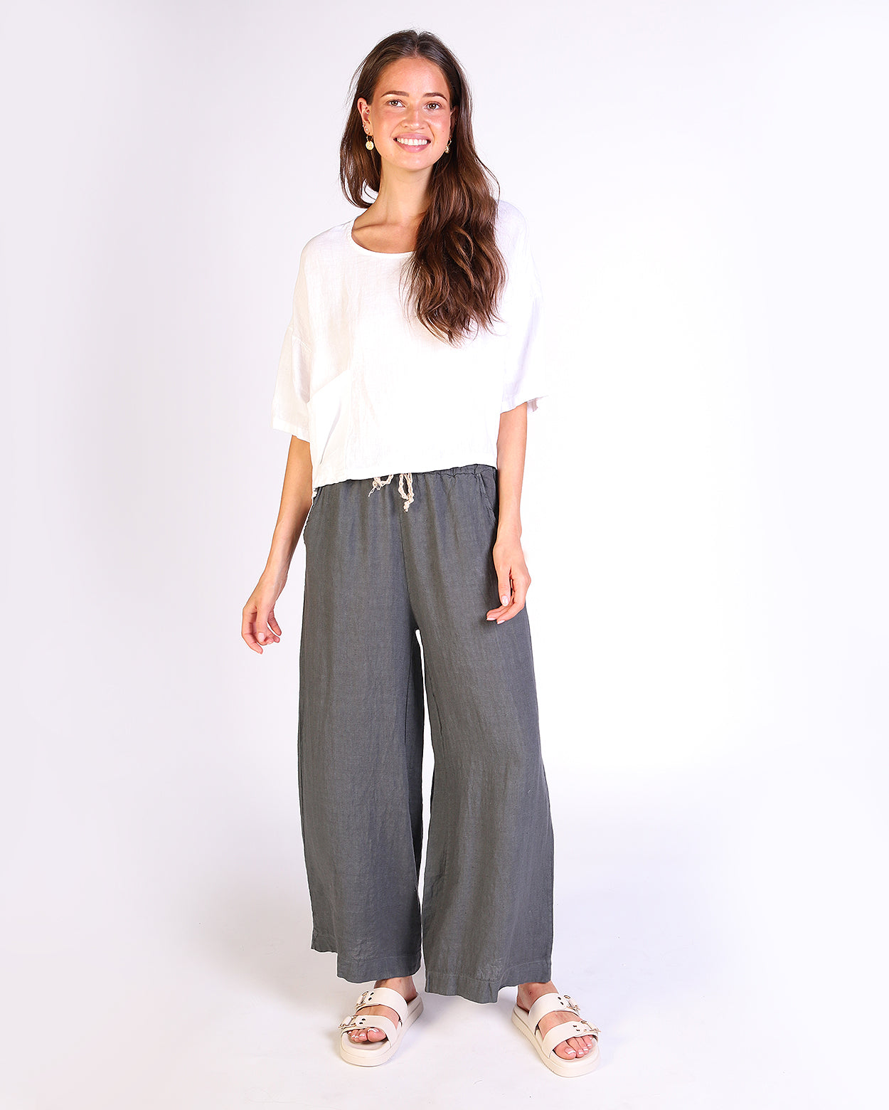 Xina Linen Pant - Charcoal