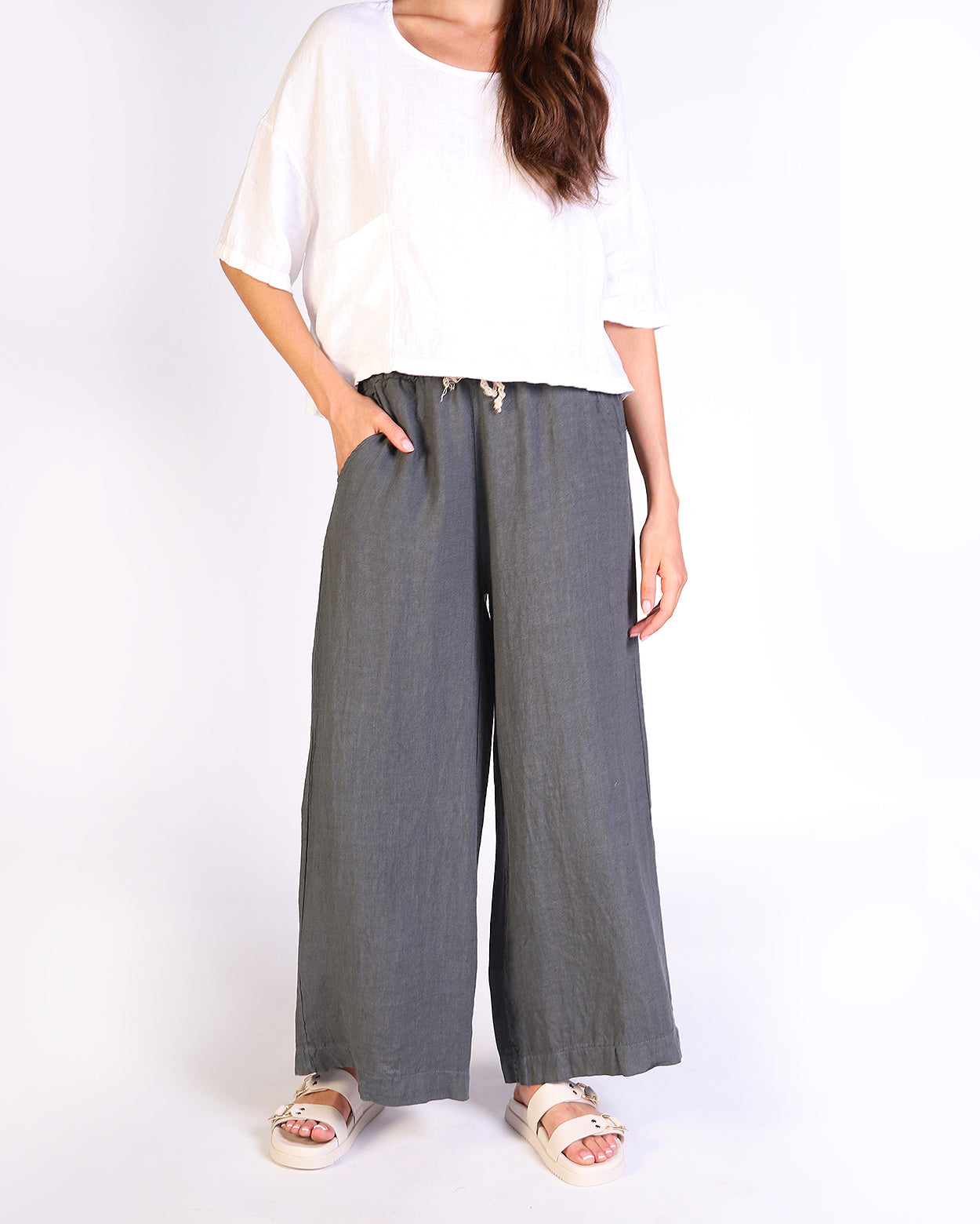 Xina Linen Pant - Charcoal