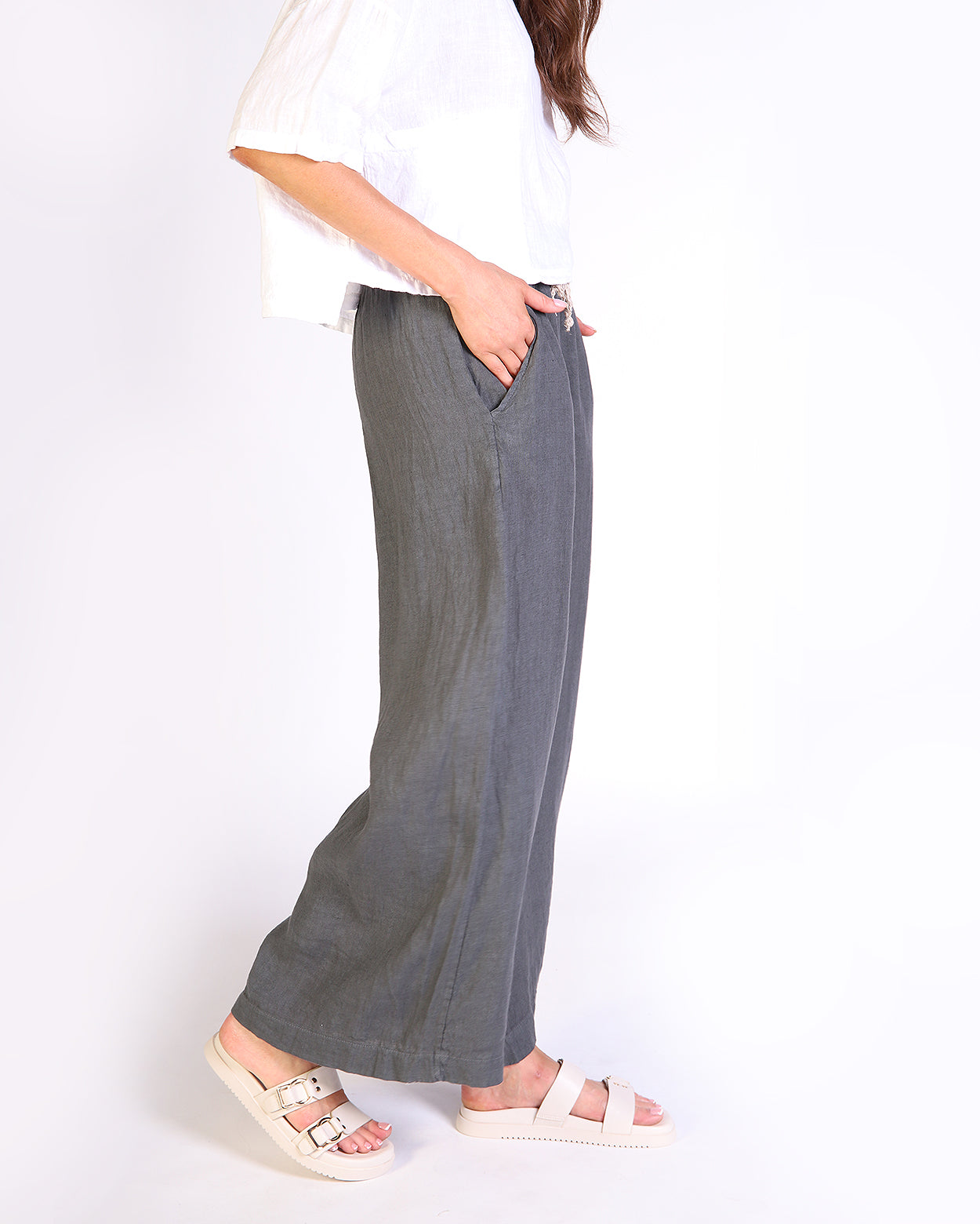 Xina Linen Pant - Charcoal