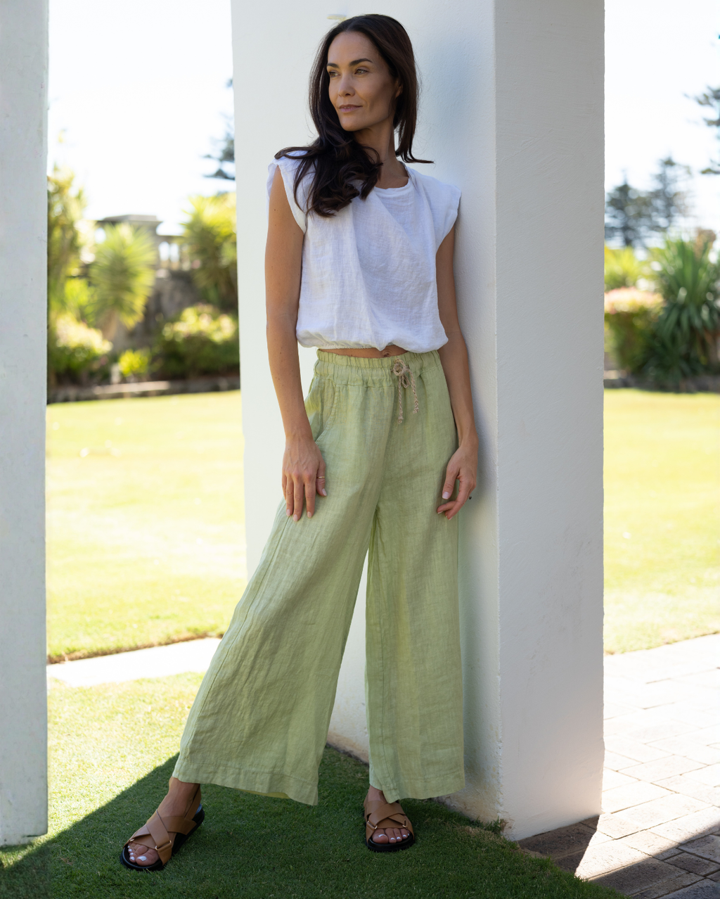 Xina Linen Pant - Kale
