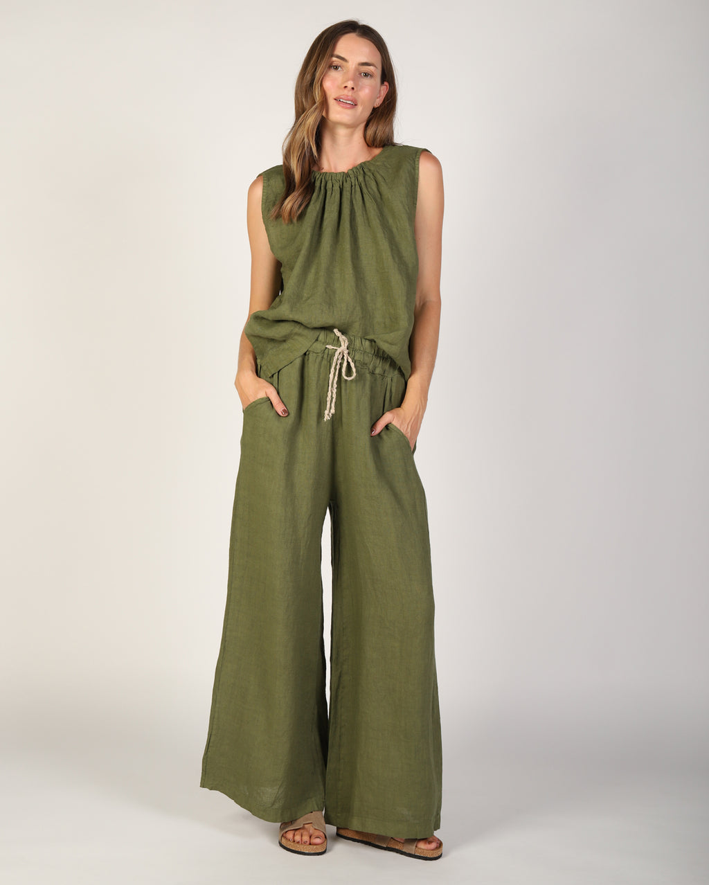 Xina Linen Pant - Moss