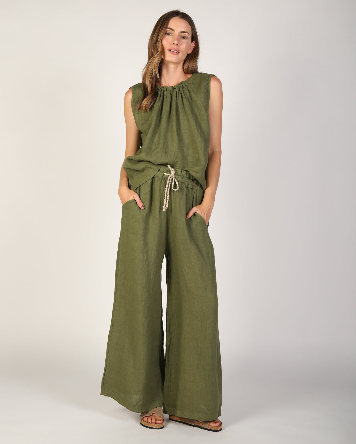 Xina Linen Pant - Moss