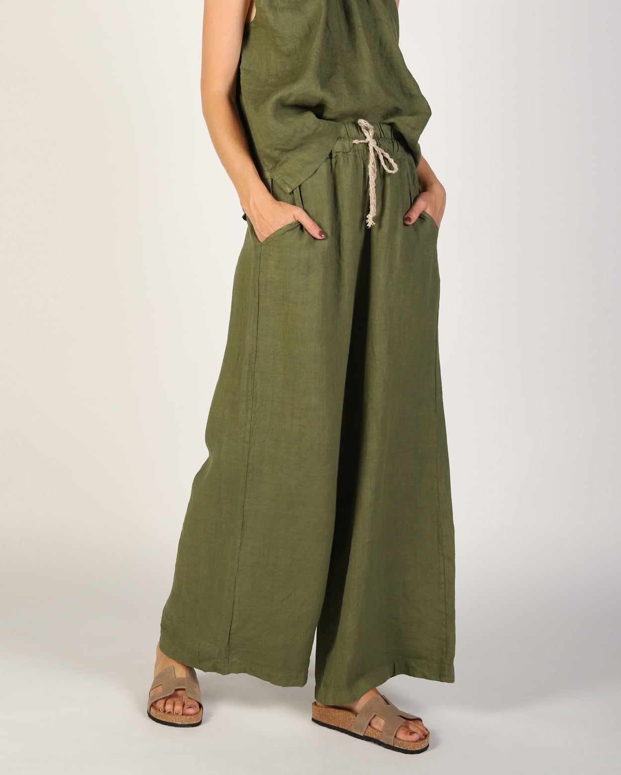 Xina Linen Pant - Moss
