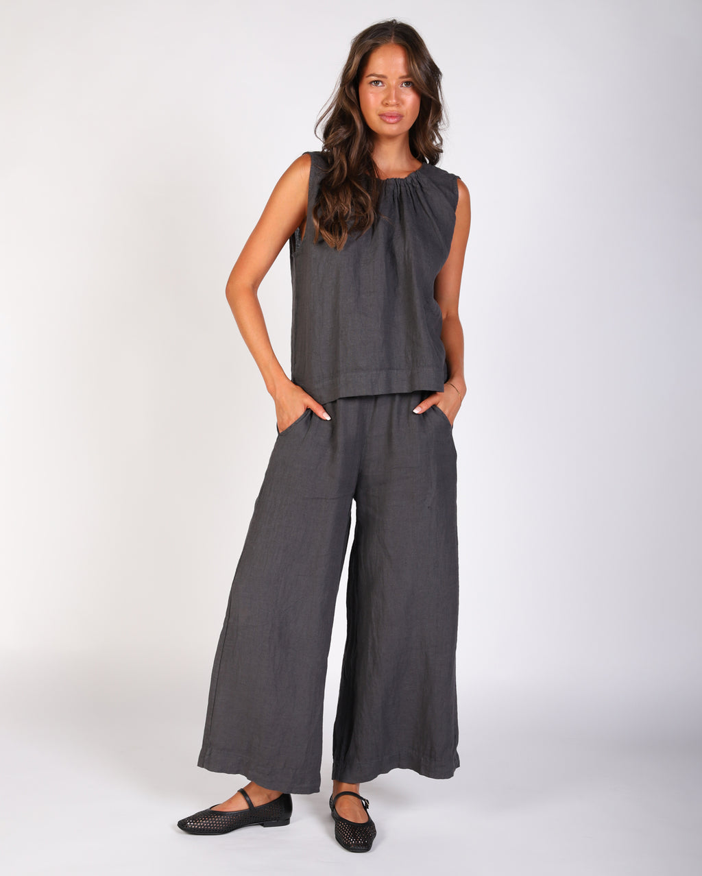 Xina Linen Top  - Charcoal