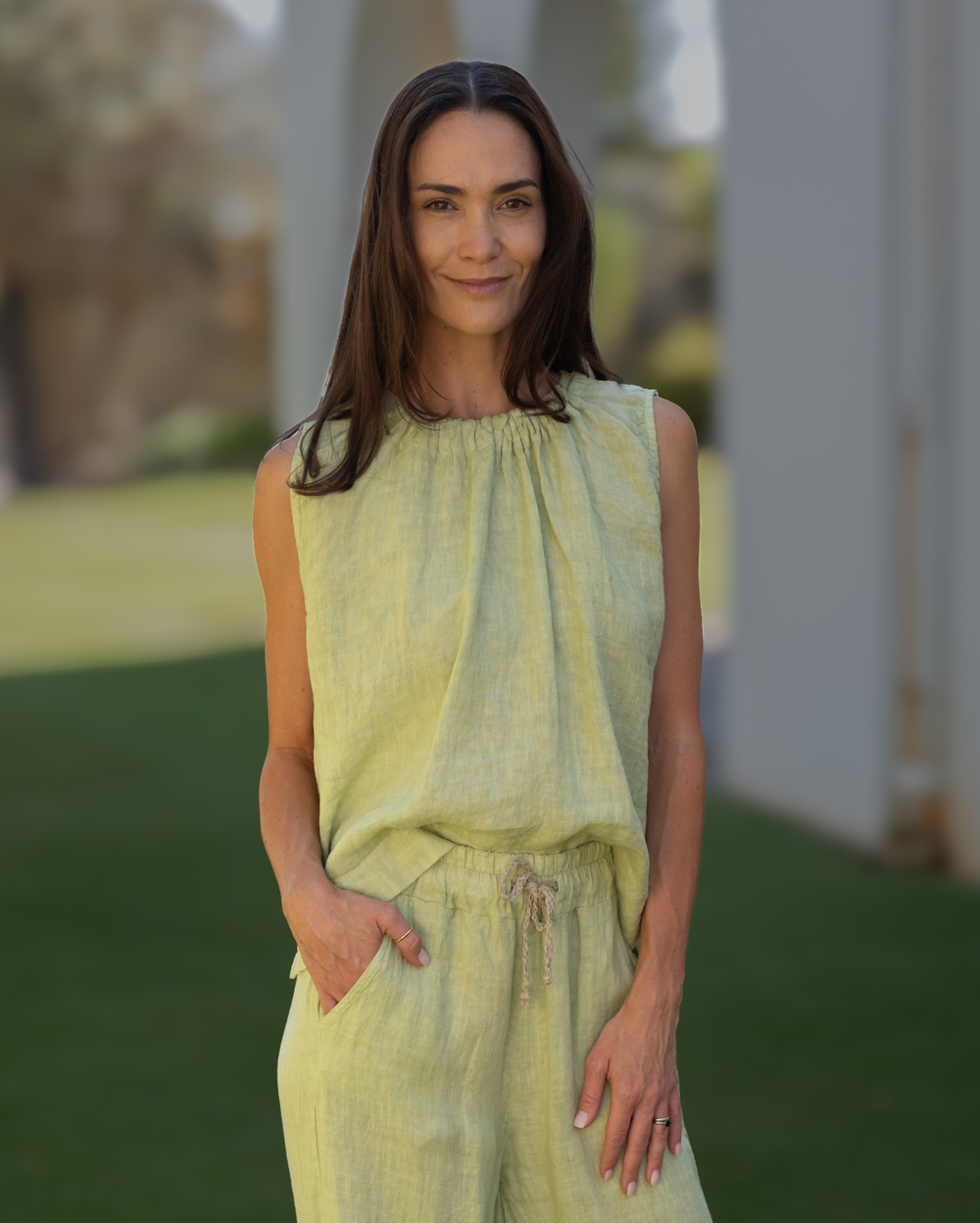 Xina Linen Top  - Kale