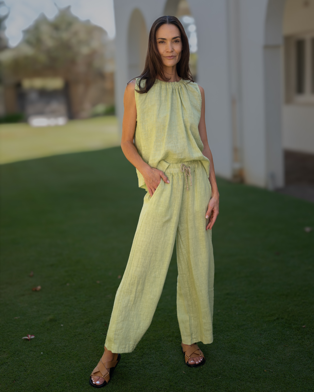 Xina Linen Top  - Kale