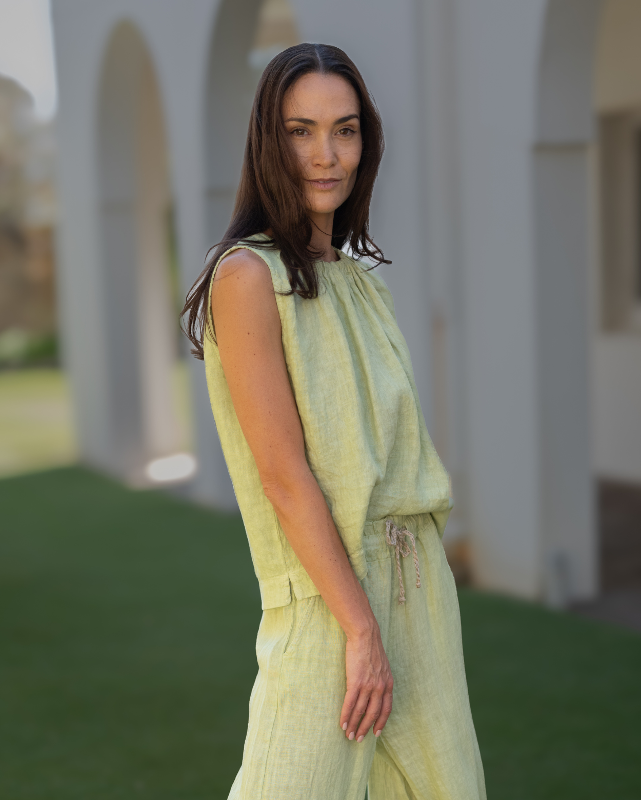 Xina Linen Top  - Kale