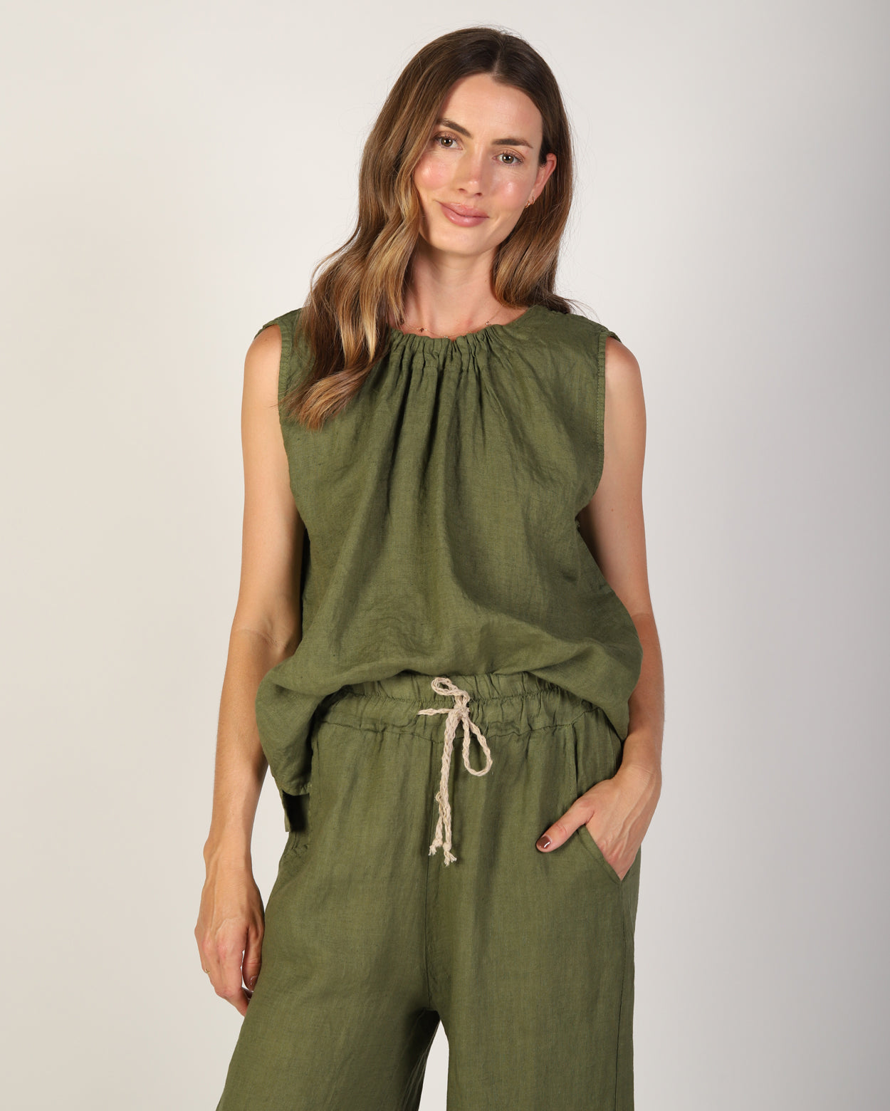 Xina Linen Top  - Moss