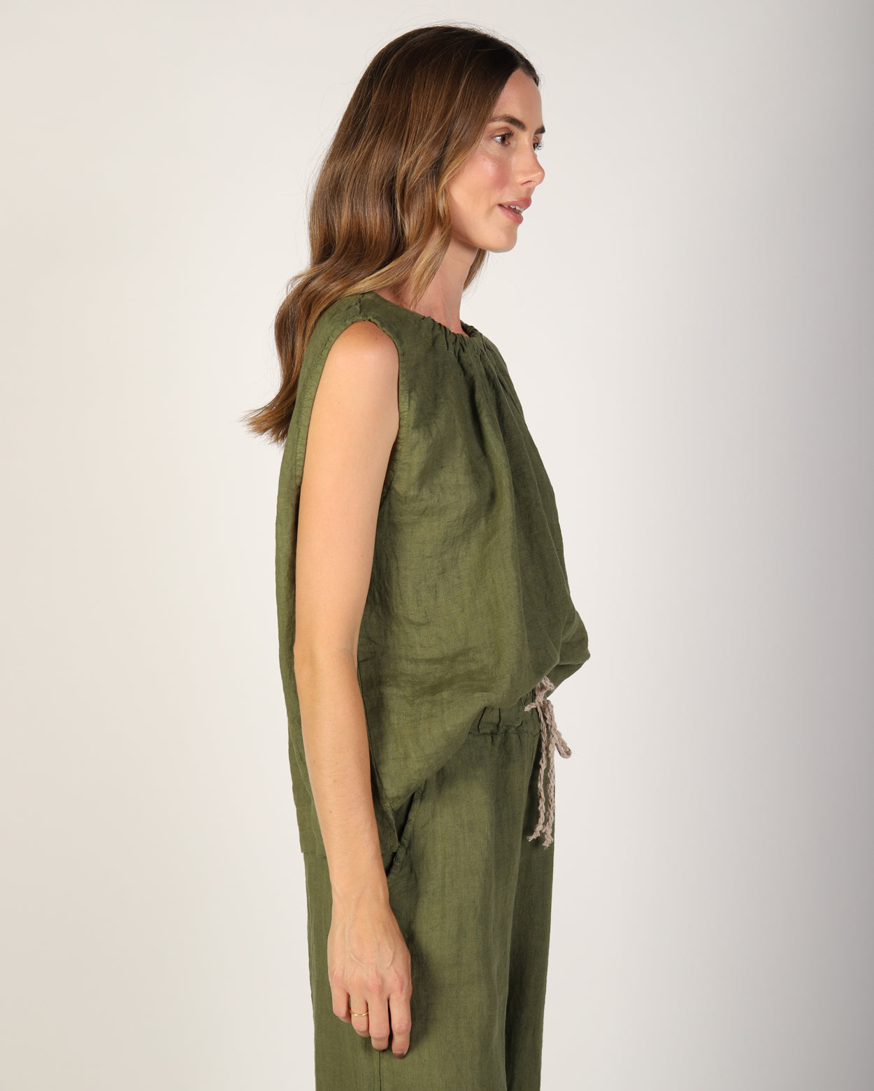 Xina Linen Top  - Moss