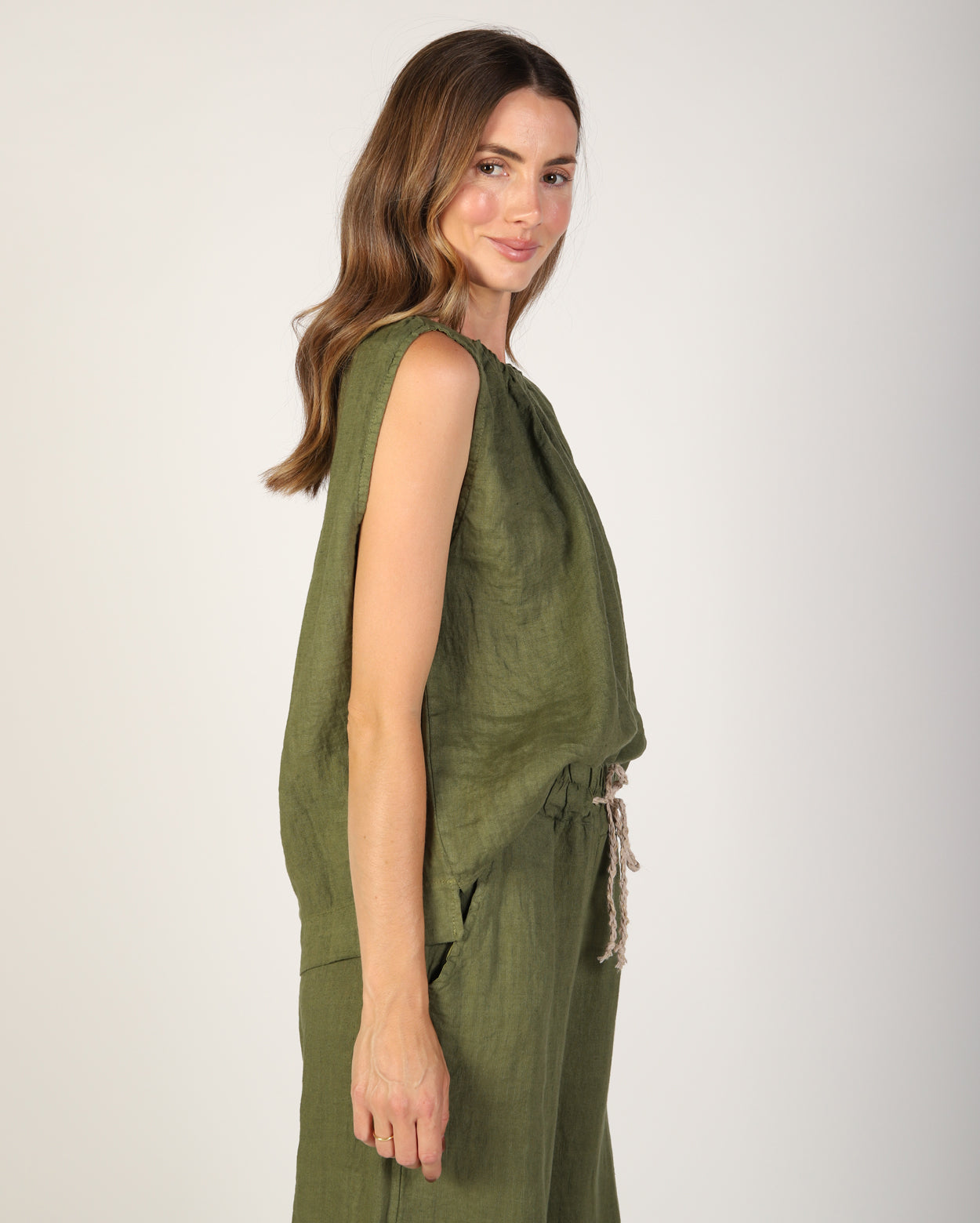Xina Linen Top  - Moss