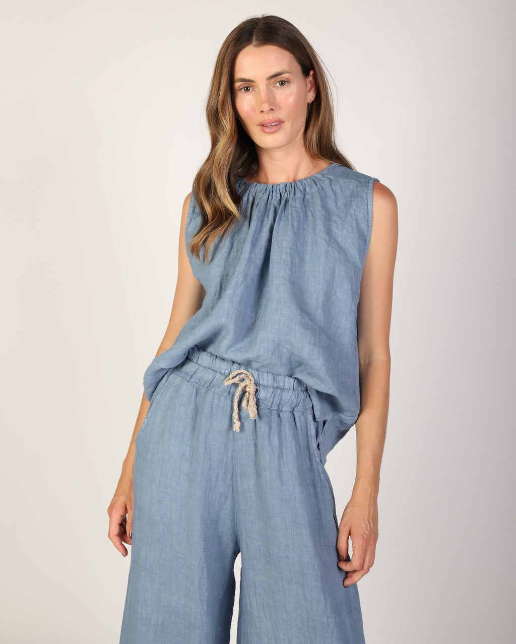 Xina Linen Top  - Steel