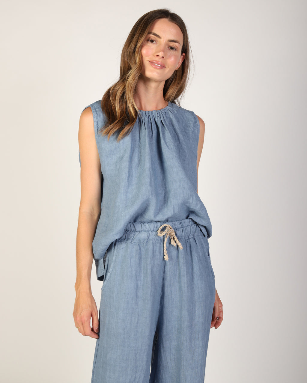 Xina Linen Top  - Steel
