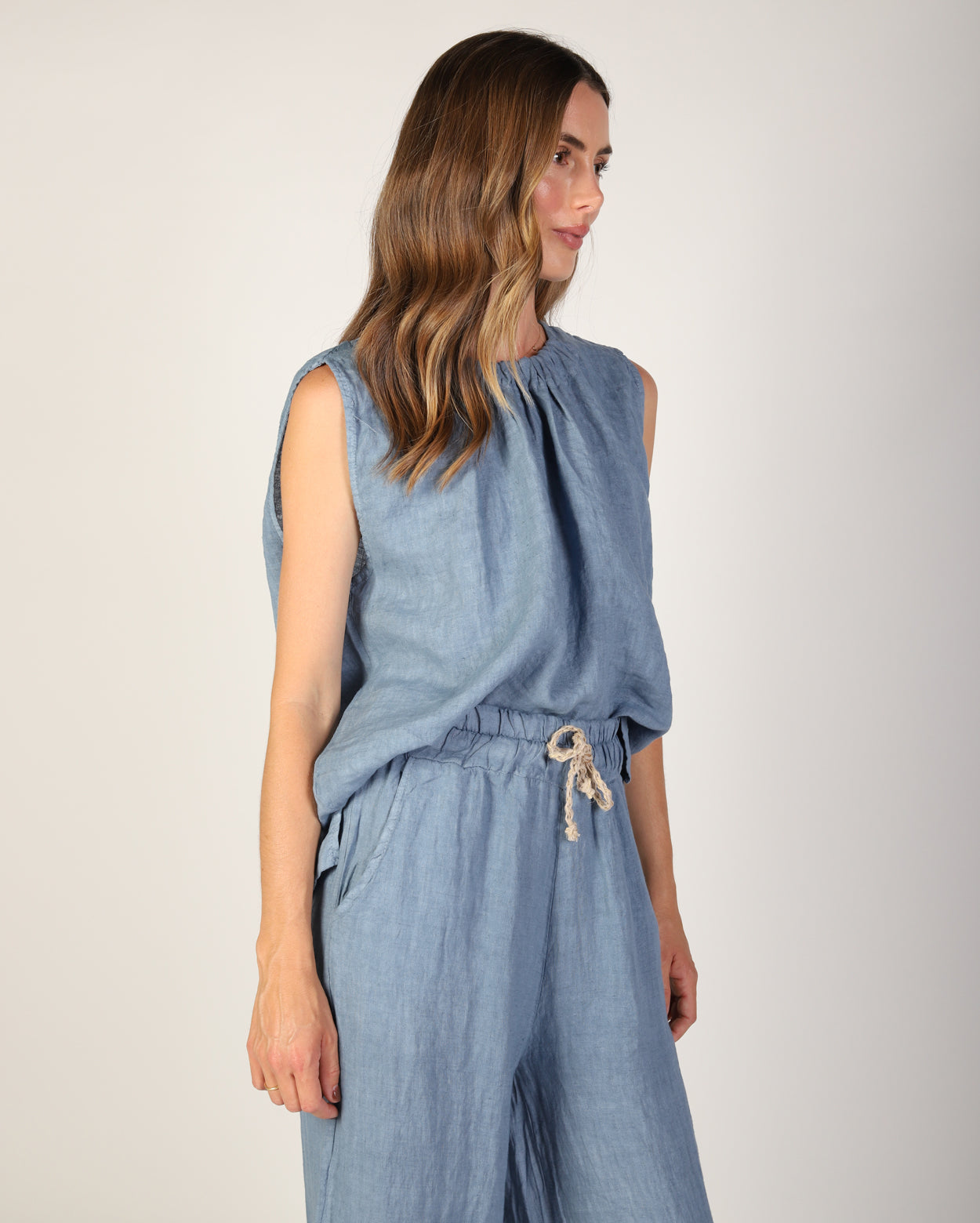 Xina Linen Top  - Steel