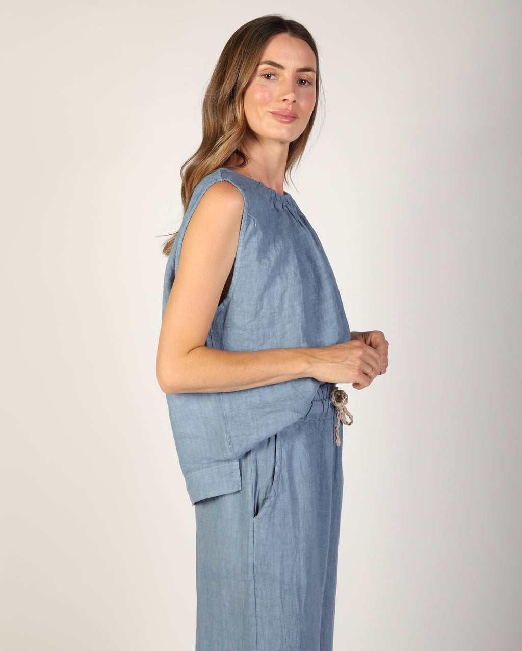 Xina Linen Top  - Steel