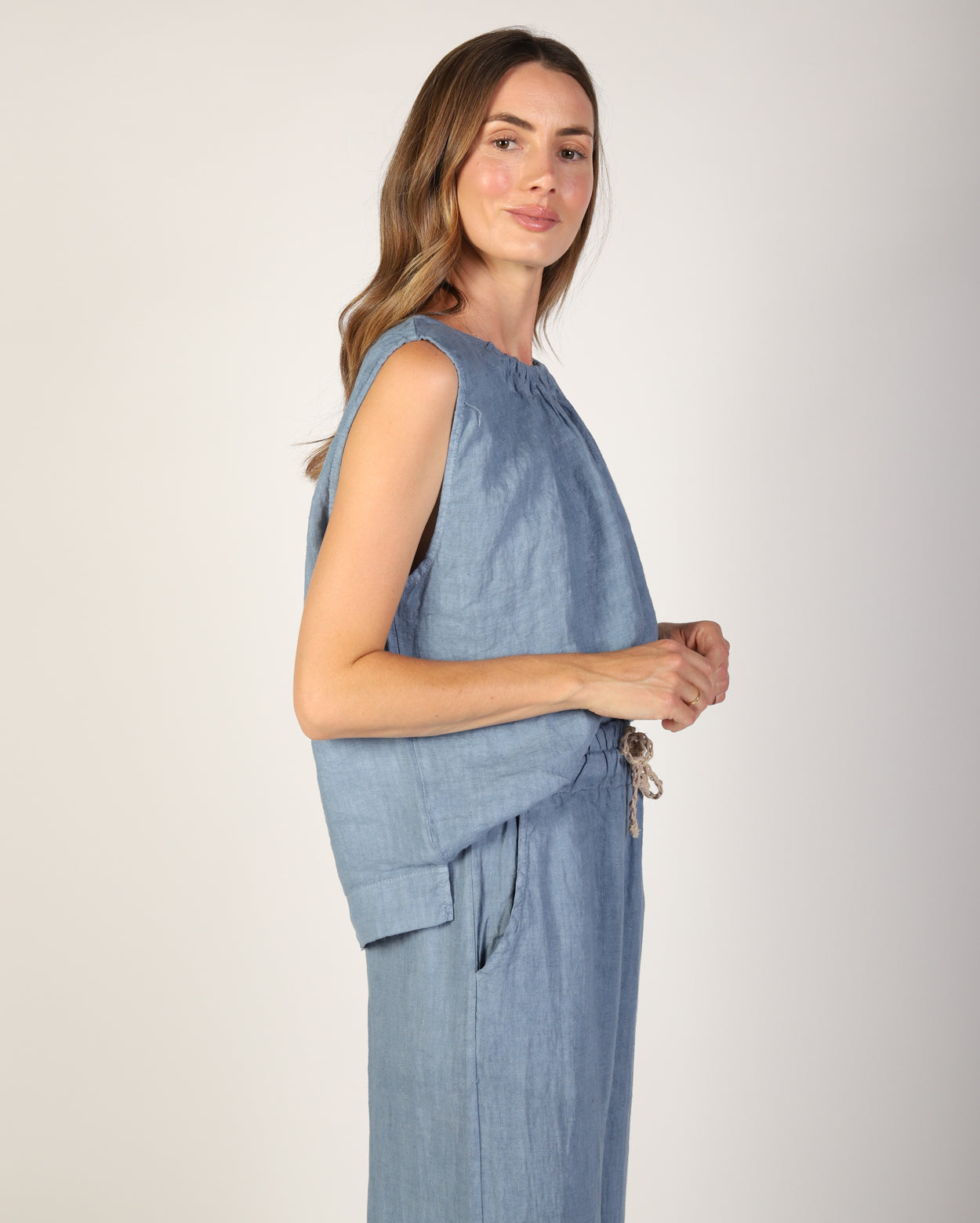 Xina Linen Top  - Steel