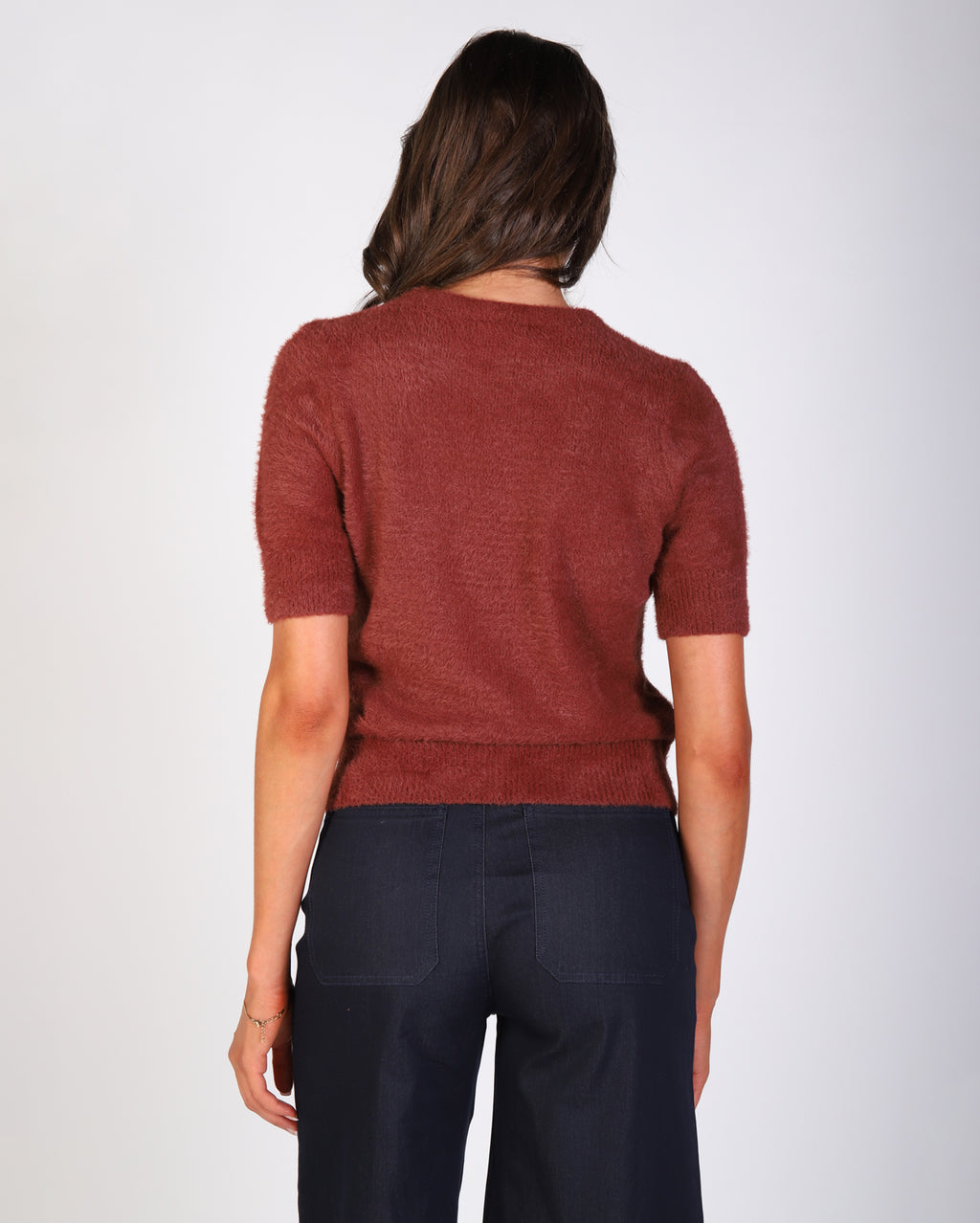 Liv Fluffy S/S Crew Knit - Rust