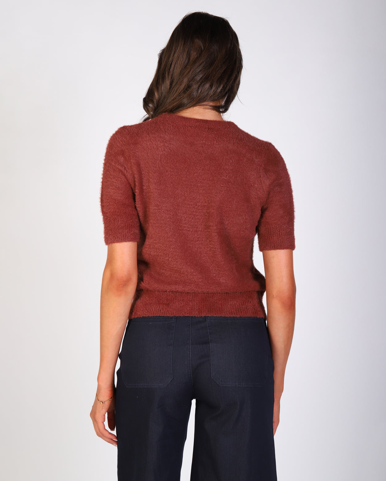 Liv Fluffy S/S Crew Knit - Rust