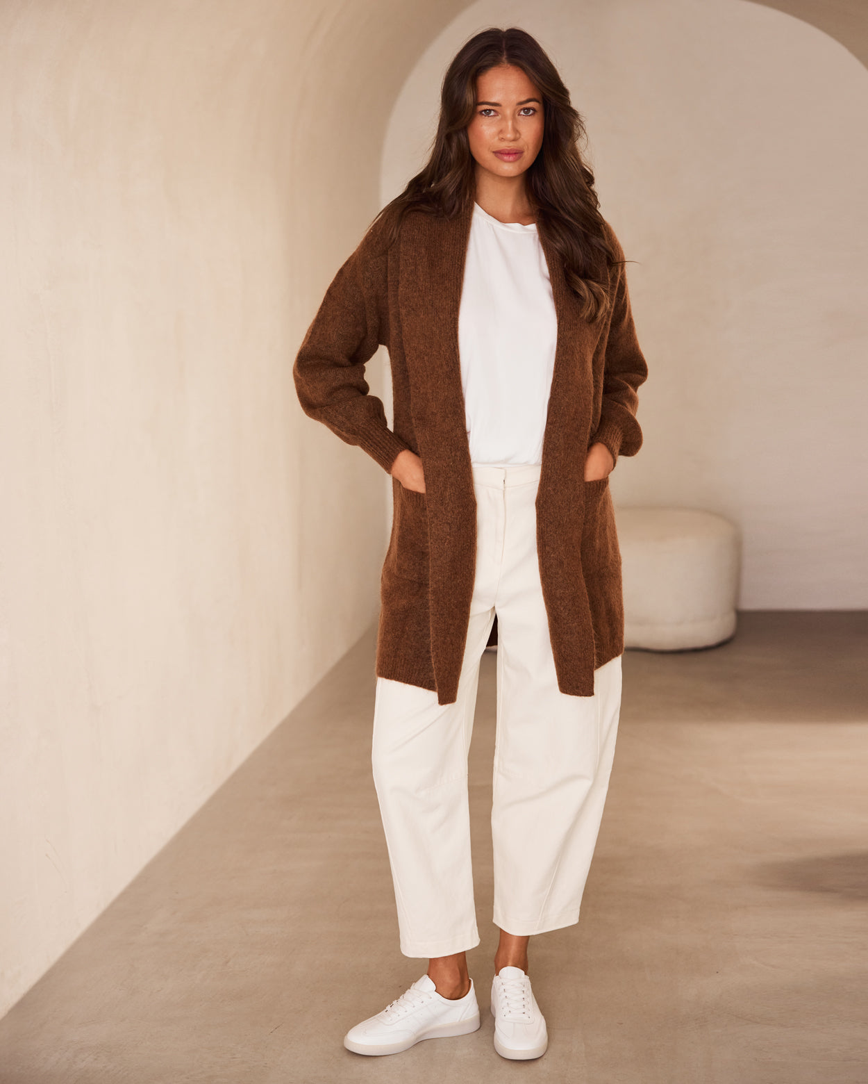Remi Longline Cardigan  - Coffee