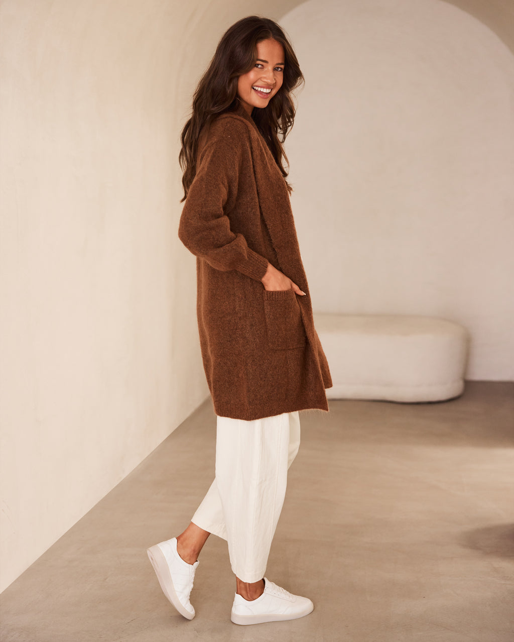 Remi Longline Cardigan  - Coffee