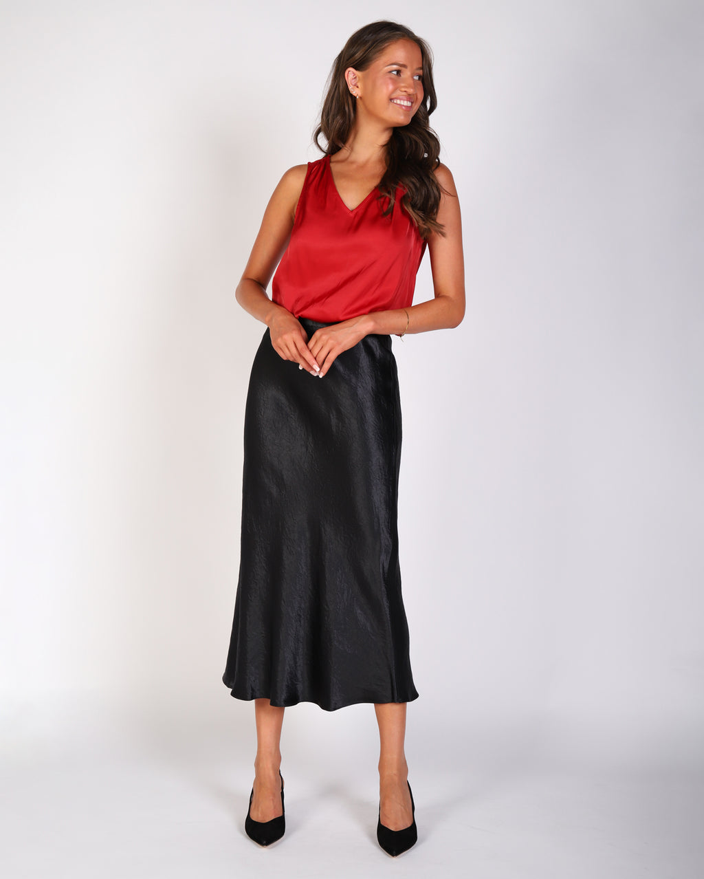 Freya Crinkle Slip Skirt  - Black
