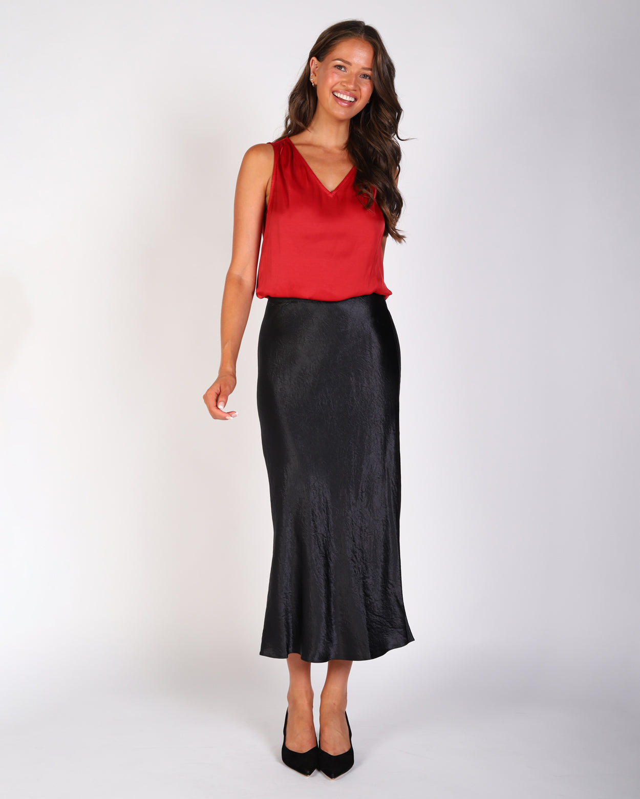 Freya Crinkle Slip Skirt  - Black