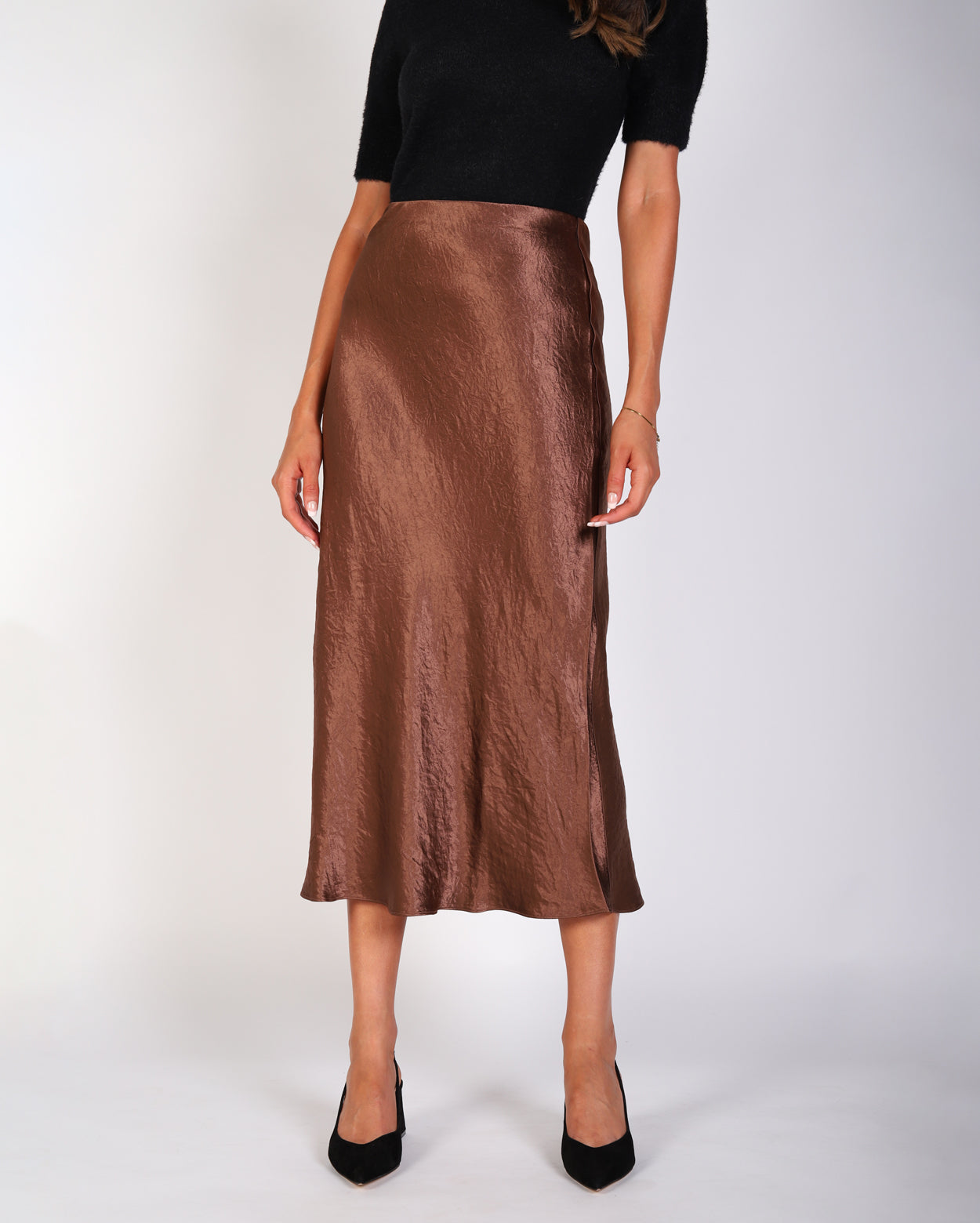 Freya Crinkle Slip Skirt  - Chestnut