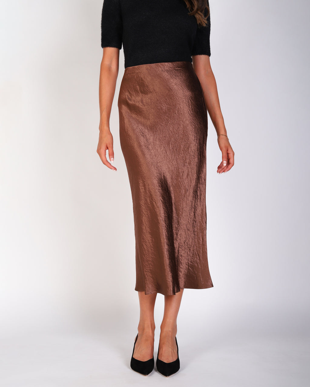 Freya Crinkle Slip Skirt  - Chestnut