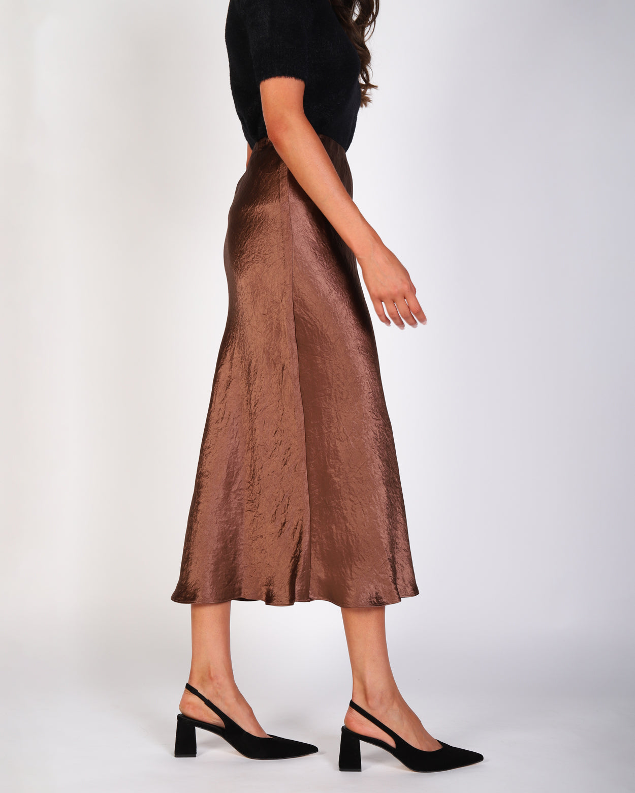 Freya Crinkle Slip Skirt  - Chestnut