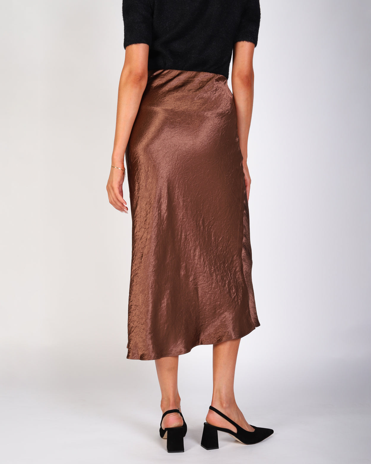 Freya Crinkle Slip Skirt  - Chestnut