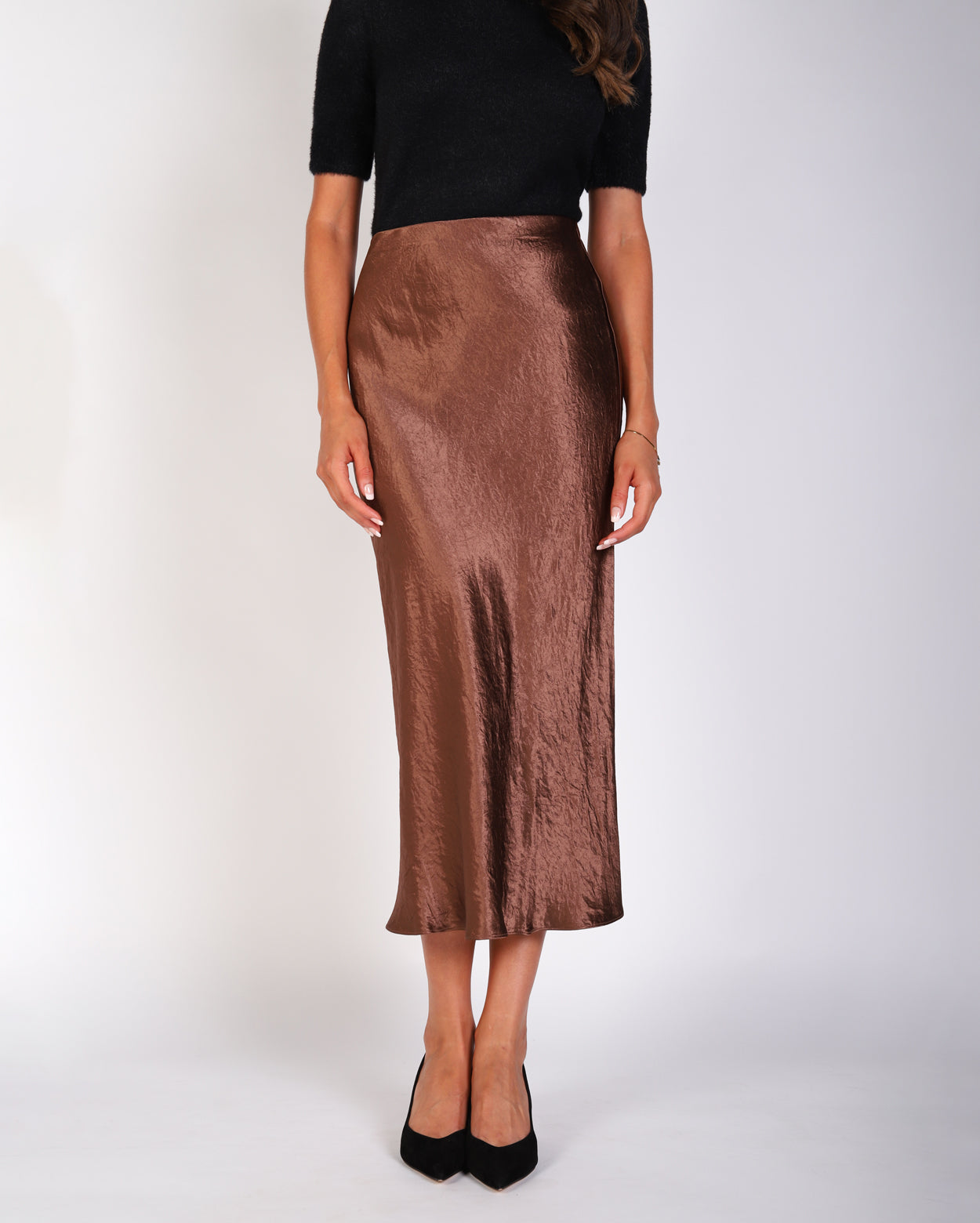 Freya Crinkle Slip Skirt  - Chestnut