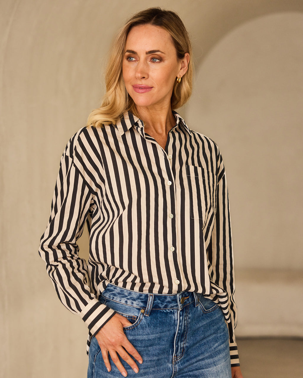 Benny Stripe Shirt - Black/Ecru