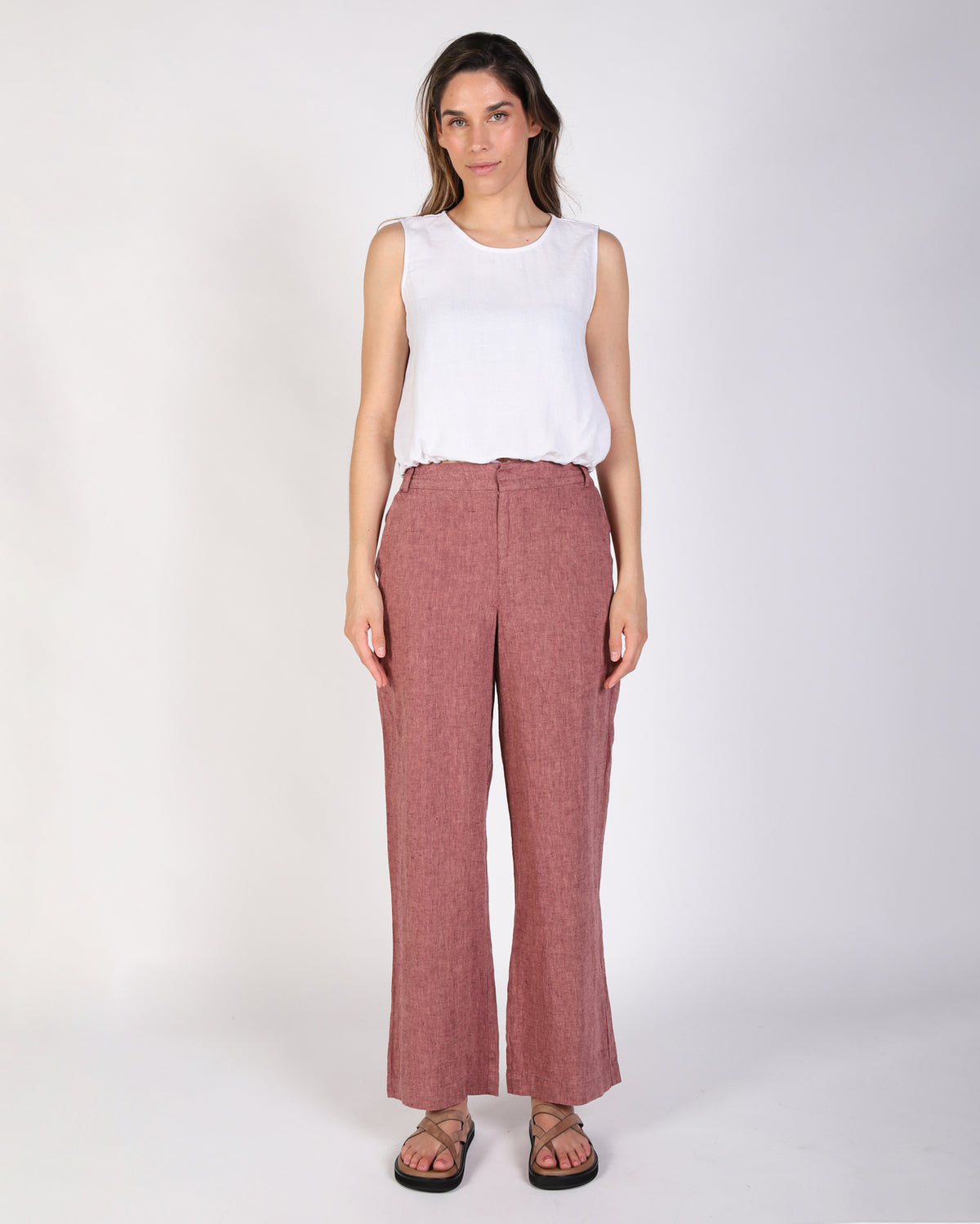 Penelope Linen Pant - Rhubarb