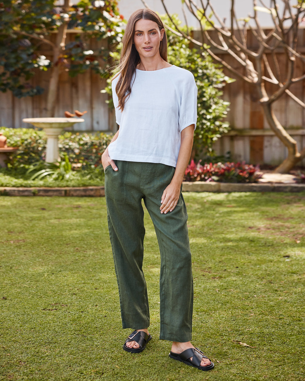 Connie Linen Pant - Green