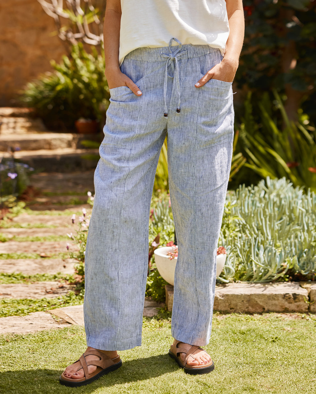 Patsy Stripe Linen Pant - Ink / White