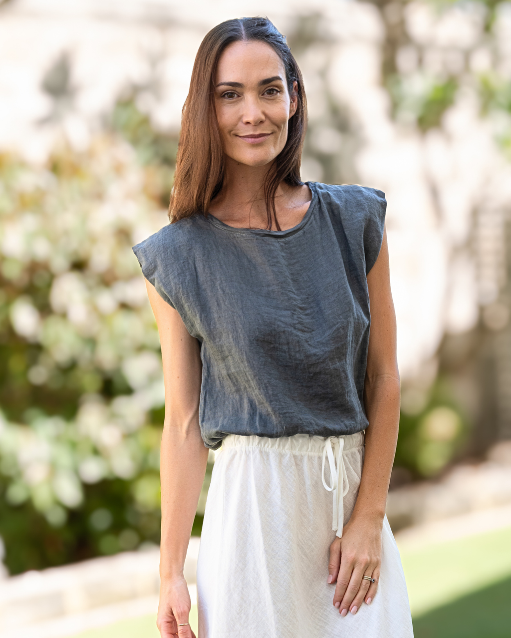 Sabine Linen Top - Charcoal