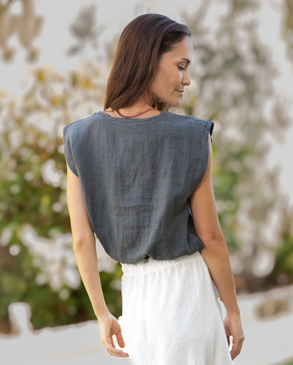 Sabine Linen Top - Charcoal