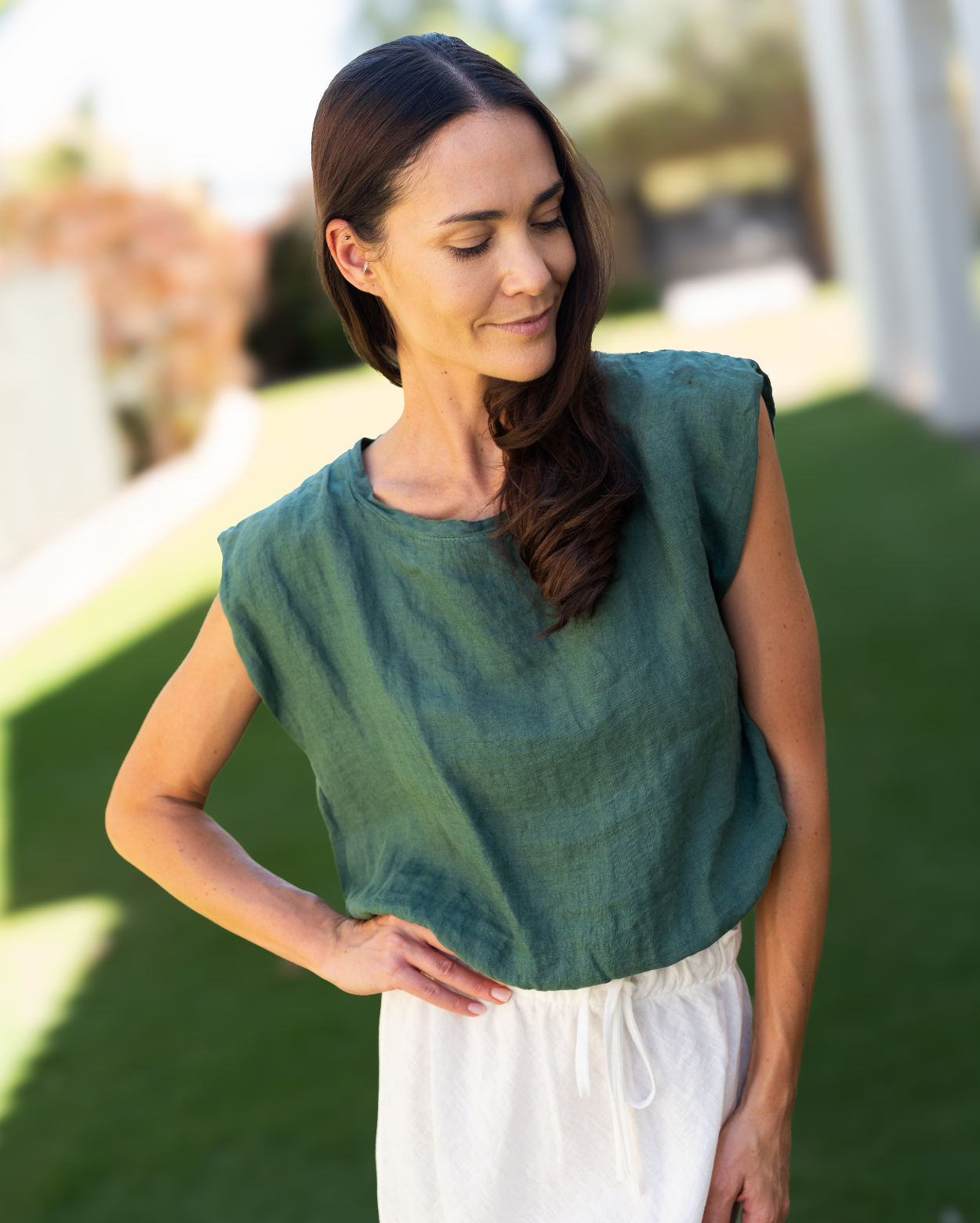 Sabine Linen Top - Kale