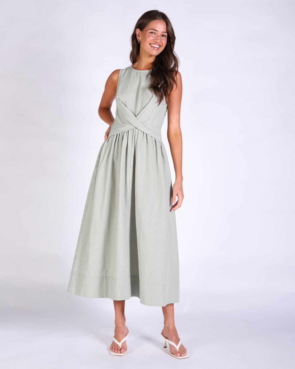 Tina Dress - Sage Stripe