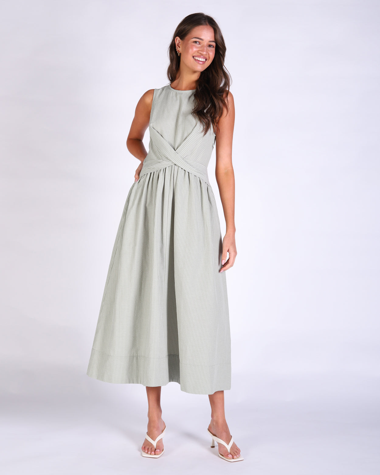 Tina Dress - Sage Stripe