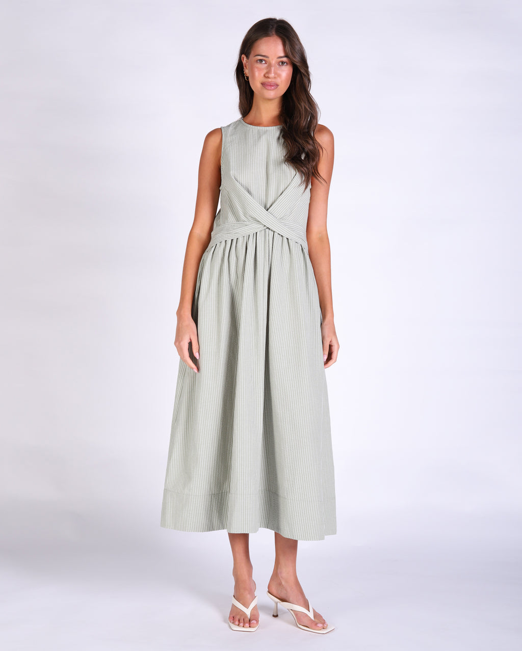 Tina Dress - Sage Stripe