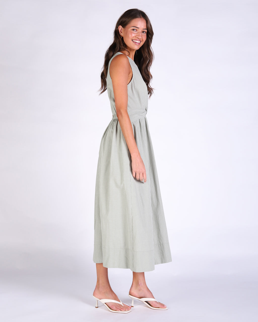 Tina Dress - Sage Stripe