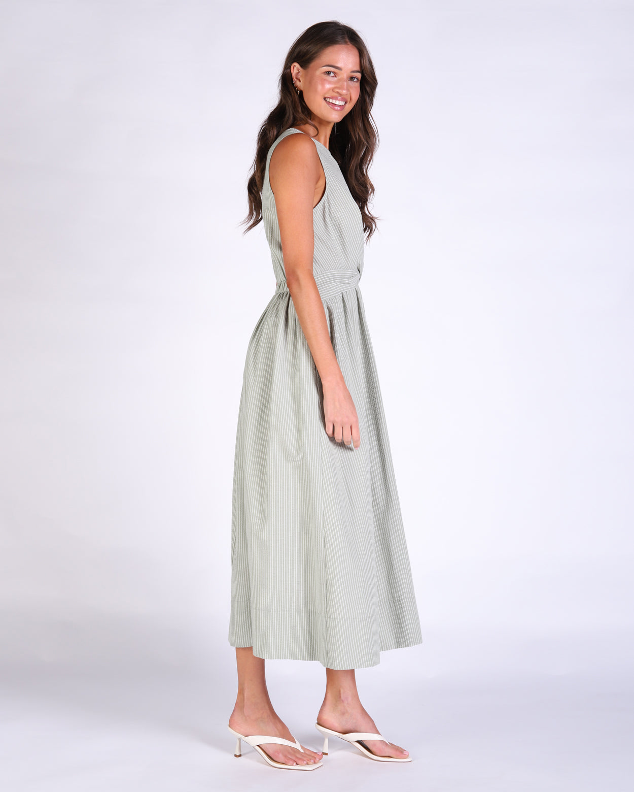 Tina Dress - Sage Stripe