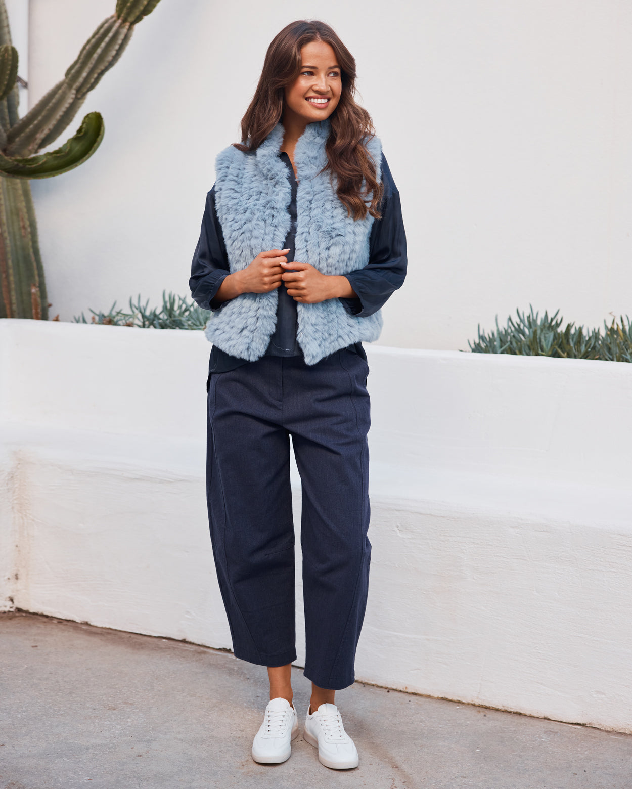 Lila Faux Fur Vest - Dusty Blue