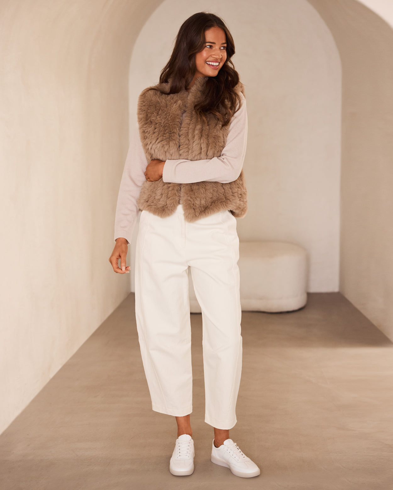 Lila Faux Fur Vest - Tan