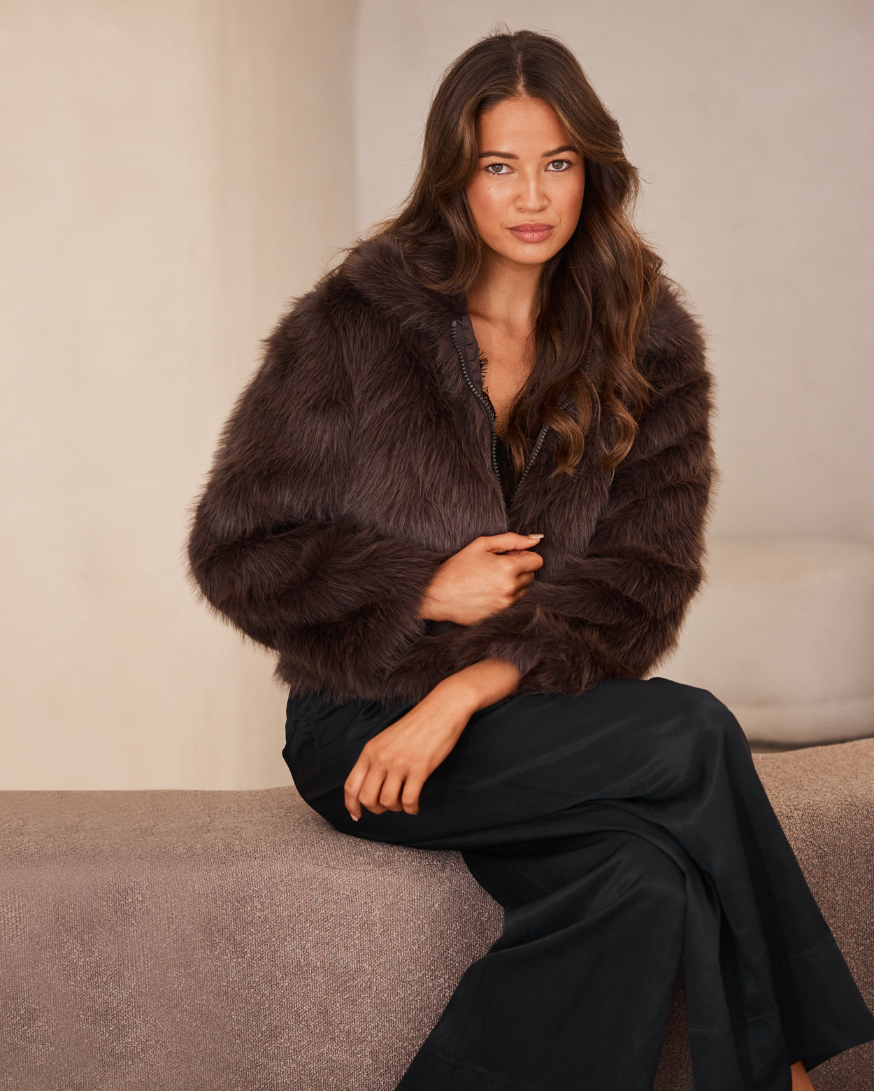 Scarlett Faux Fur Jacket  - Chocolate