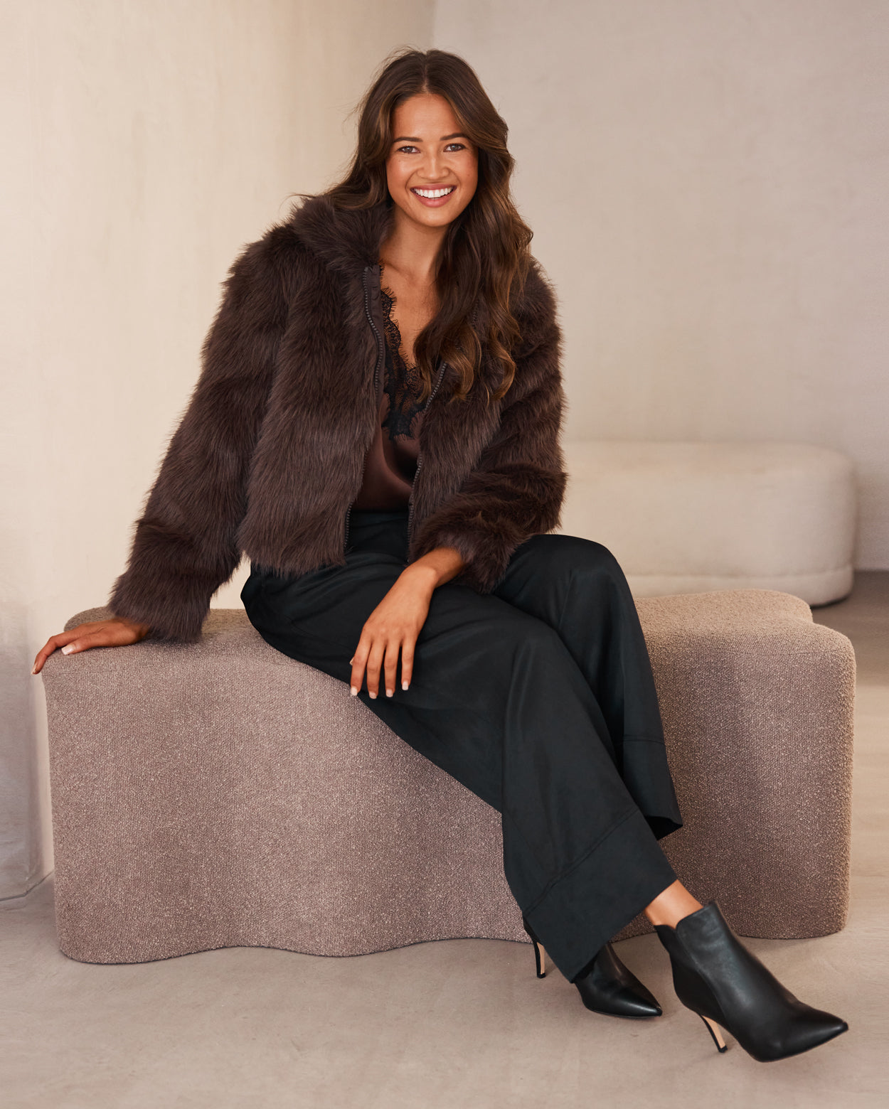 Scarlett Faux Fur Jacket  - Chocolate