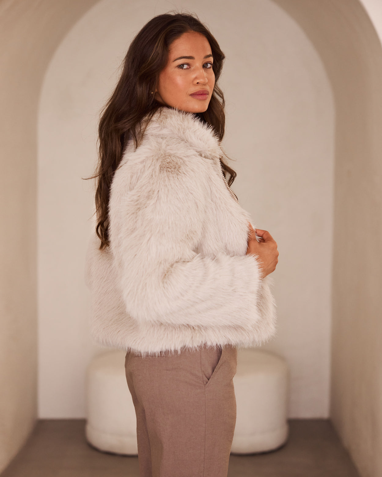 Scarlett Faux Fur Jacket  - Oat