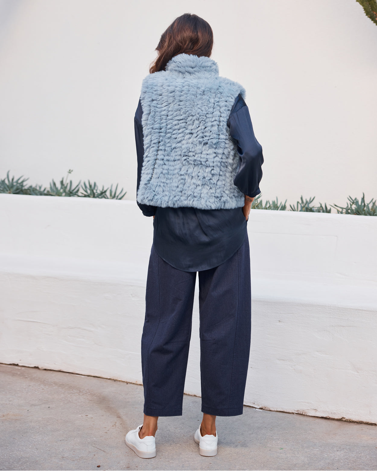 Lila Faux Fur Vest - Dusty Blue