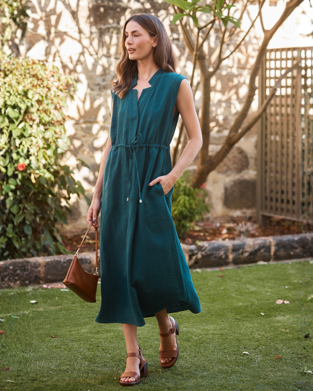 Alison Linen Dress - Petrol