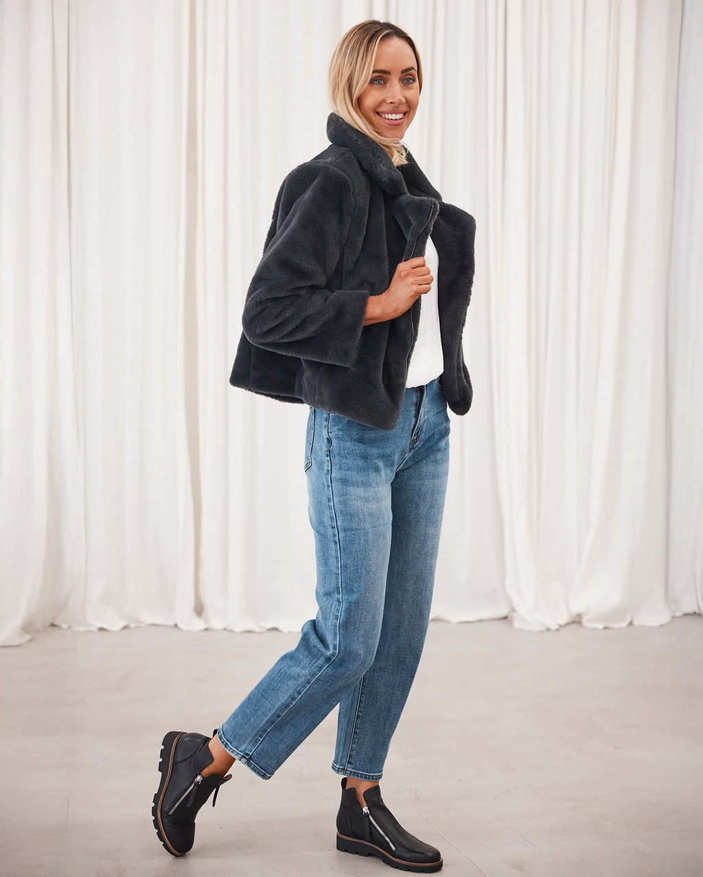 Blair Fur Jacket - Charcoal